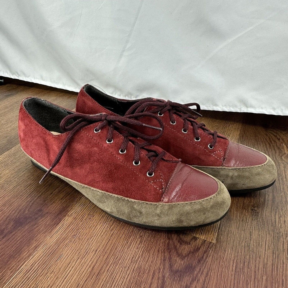 Munro Shoes Womens 8.5 Lace Up‎ Burgundy Color Block Suede Leather Walking Wedge